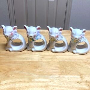 Set of 4 Ceramic Pig Napkin Rings
